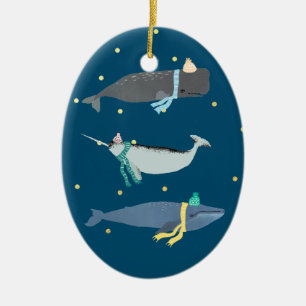 Cute Whale Scarves Winter-julillustration Julgransprydnad Keramik