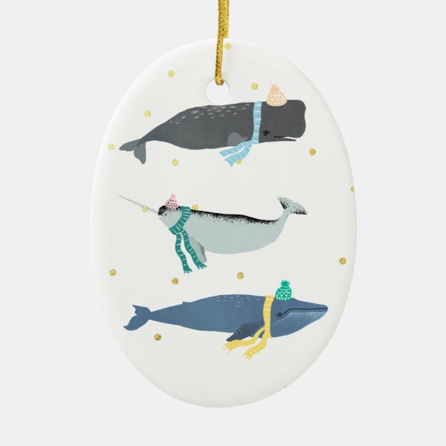 Cute Whale Scarves Winter-julillustration Julgransprydnad Keramik (Framsidan)