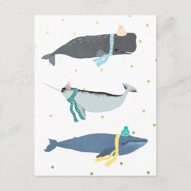 Cute Whale Scarves Winter-julillustration Vykort (Framsida)