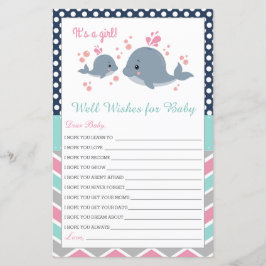 Cute Whale Shower well Önskemål för Baby Card Girl