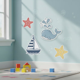 Cute Whale, Starfish & Sailboat ID1251 Klistermärken