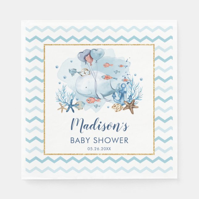 Cute Whale under Sea Nautical Baby Shower Pappersservett (Framsidan)