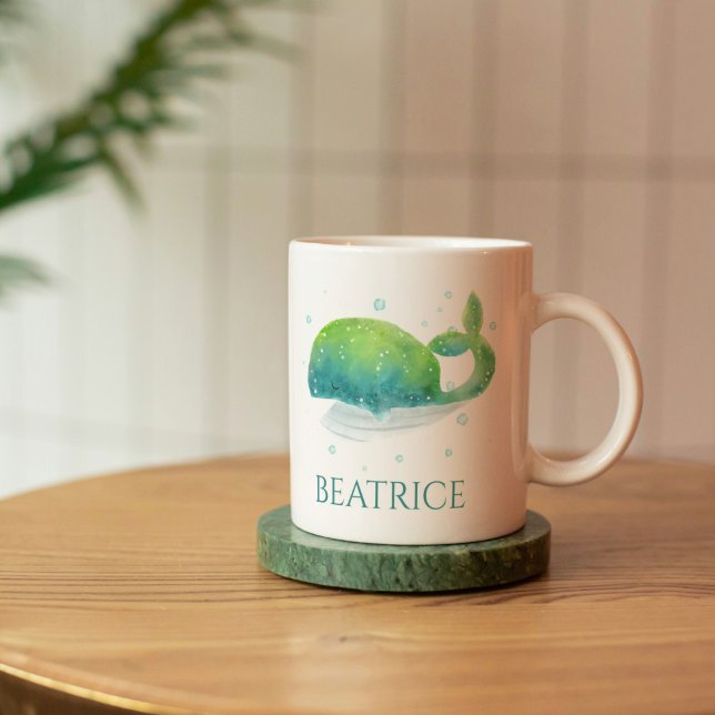 Cute Whale Watercolor Customized Coffee Mugg (Watercolor Whale Mug)