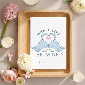 Cute Whale You Be Mine Pun Valentine’s Day Card Anteckningskort