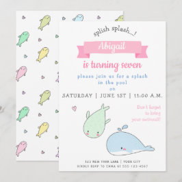 Cute Whales - Barns födelsedag Bassäng Party Inbjudningar