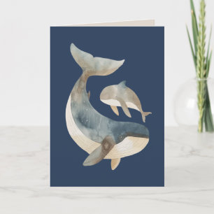 Cute Whales Big Sister Navy Blue Grattis på födels Kort