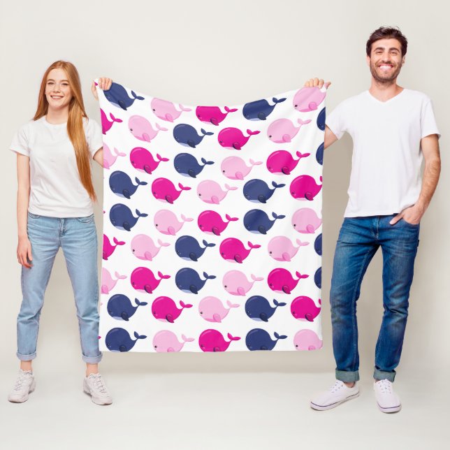 Cute Whales, Mönster av valar, havsdjur Fleecefilt (På plats)