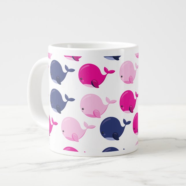 Cute Whales, Mönster av valar, havsdjur Jumbo Mugg (Framsida vänster)