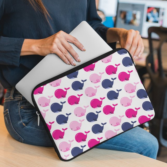 Cute Whales, Mönster av valar, havsdjur Laptop Fodral (Skapare uppladdad)