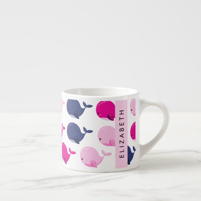 Cute Whales, Mönster, ditt namn Espressomugg (Höger)
