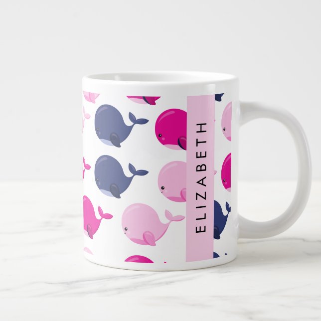 Cute Whales, Mönster, ditt namn Jumbo Mugg (Höger)