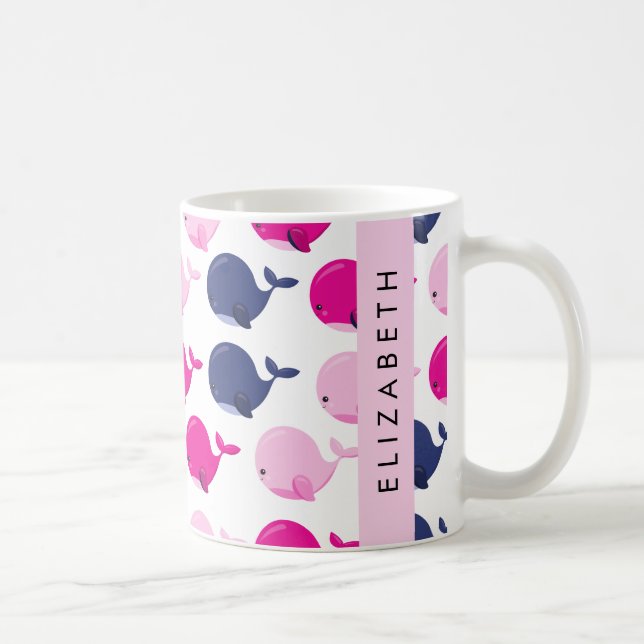 Cute Whales, Mönster, ditt namn Kaffemugg (Höger)