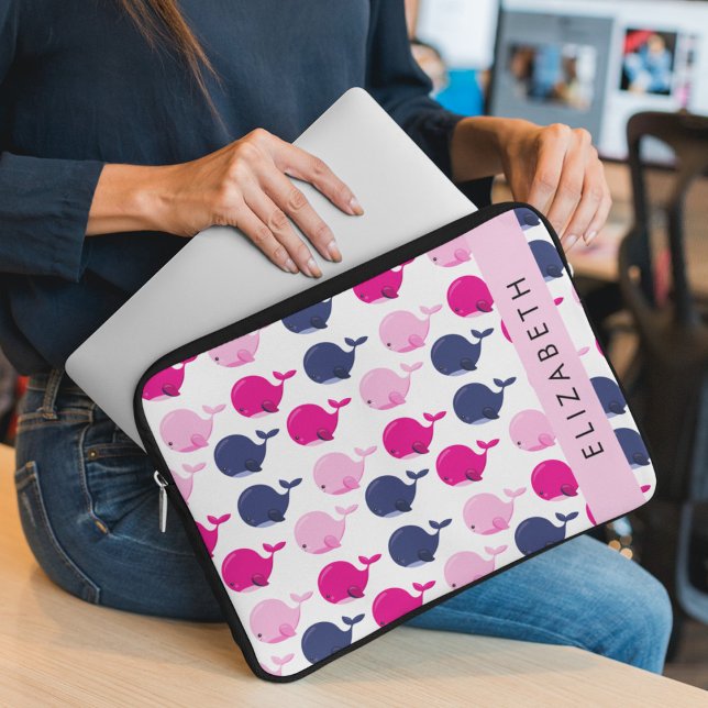 Cute Whales, Mönster, ditt namn Laptop Fodral (Skapare uppladdad)