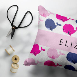 Cute Whales, Mönster, ditt namn Prydnadskudde