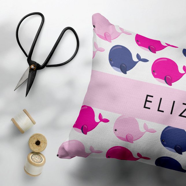 Cute Whales, Mönster, ditt namn Prydnadskudde (Skapare uppladdad)
