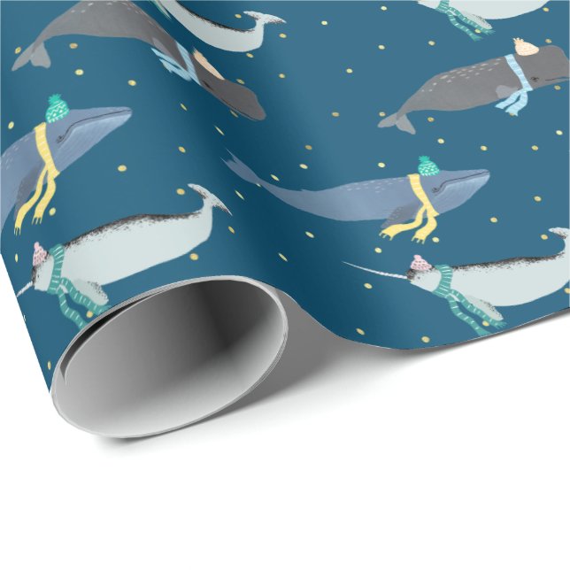 Cute Whales Scarves Winter Birthday Kids Blue Presentpapper (Rullad Hörn)