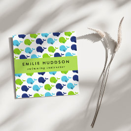 Cute Whales, Simma Instructions, Swimming Coach Fyrkantigt Visitkort