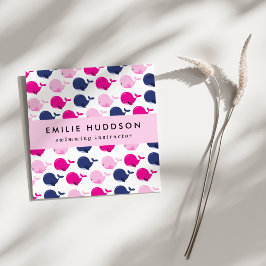 Cute Whales, Simma Instructions, Swimming Coach Fyrkantigt Visitkort