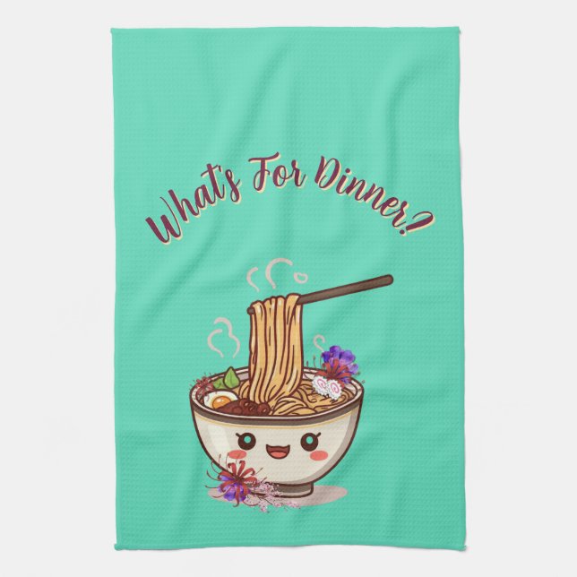 Cute "What's For Dinner?" Mint Green Ramen Bowl  Kökshandduk (Vertikal)