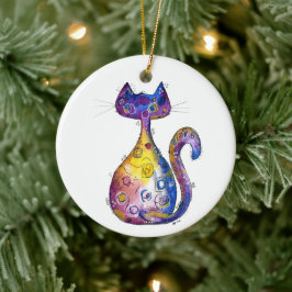 Cute Whimsic Colorful Cat Julgransprydnad Keramik