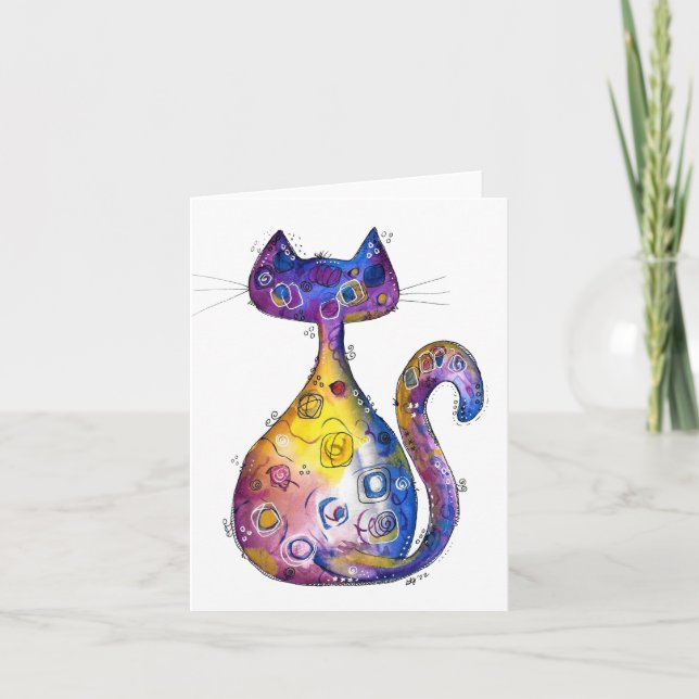Cute Whimsic Colorful Cat Kort (Framsida)
