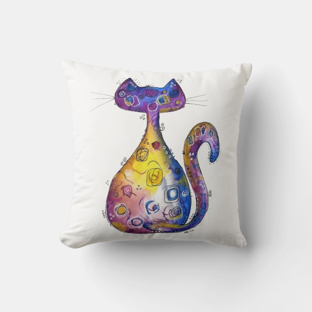 Cute Whimsic Colorful Cat Kudde (Framsida)