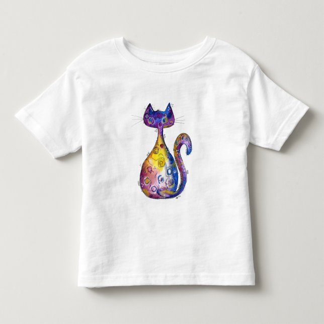 Cute Whimsic Colorful Cat T-Shirt (Framsida)