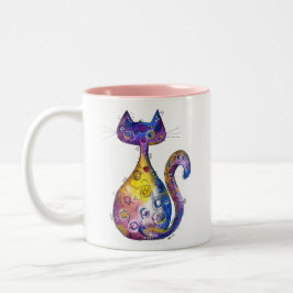 Cute Whimsic Colorful Cat Två-Tonad Mugg