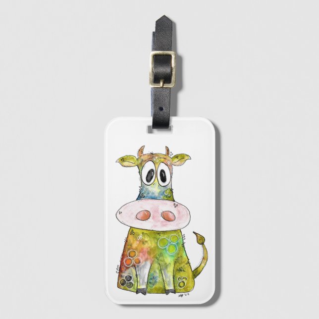 Cute Whimsic Colorful Cow Bagagebricka (Framsida vertikal)