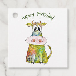 Cute Whimsic Colorful Cow Gåvor Etiketter