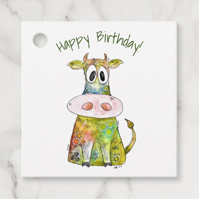 Cute Whimsic Colorful Cow Gåvor Etiketter (Framsida)