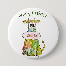 Cute Whimsic Colorful Cow Knapp