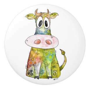 Cute Whimsic Colorful Cow Knopp