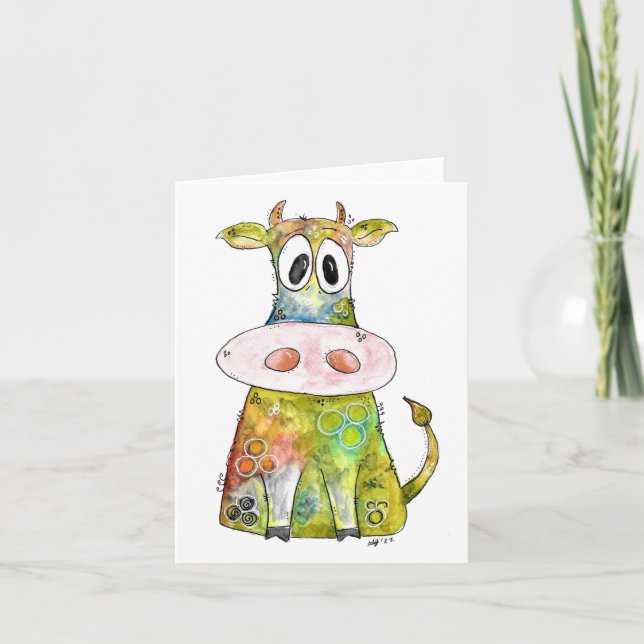 Cute Whimsic Colorful Cow Kort (Framsida)