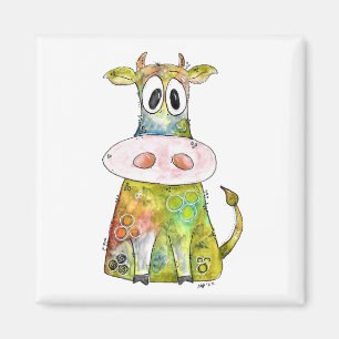Cute Whimsic Colorful Cow Magnet