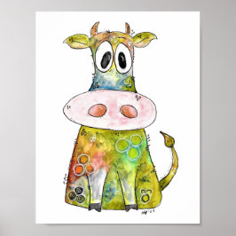 Cute Whimsic Colorful Cow Poster