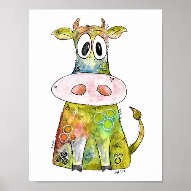 Cute Whimsic Colorful Cow Poster (Framsidan)