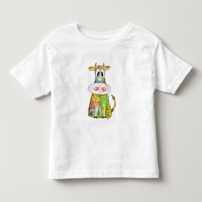 Cute Whimsic Colorful Cow T Shirt (Framsida)