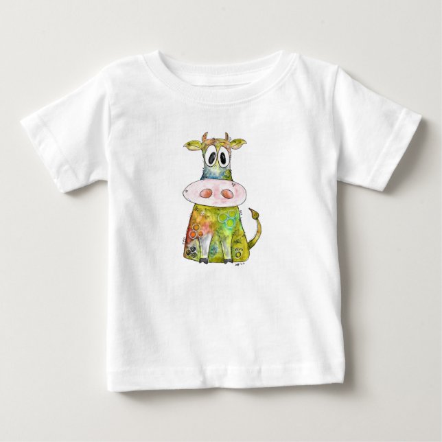 Cute Whimsic Colorful Cow T Shirt (Framsida)