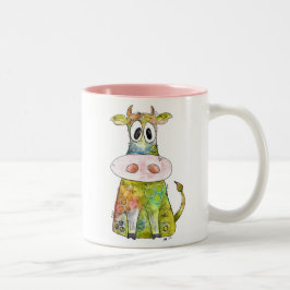 Cute Whimsic Colorful Cow Två-Tonad Mugg