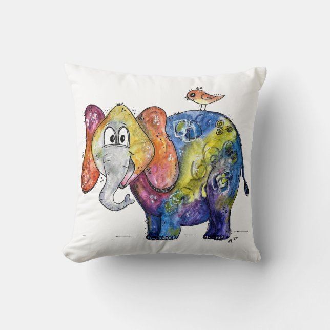 Cute Whimsic Colorful Elephant Kudde (Framsida)