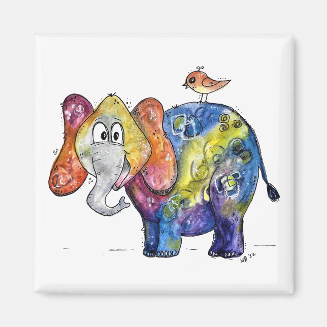 Cute Whimsic Colorful Elephant Magnet (Framsidan)