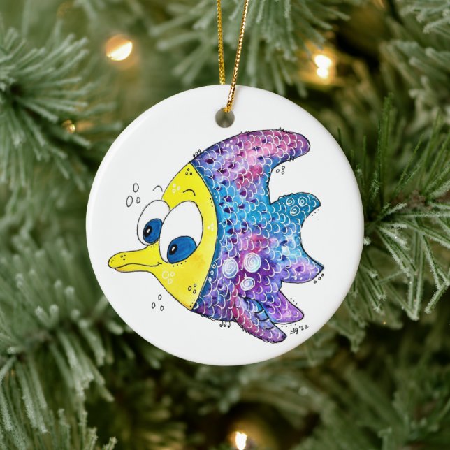 Cute Whimsic Colorful Fish Julgransprydnad Keramik (Träd)
