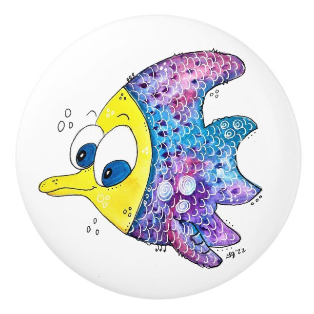Cute Whimsic Colorful Fish Knopp (Framsidan)