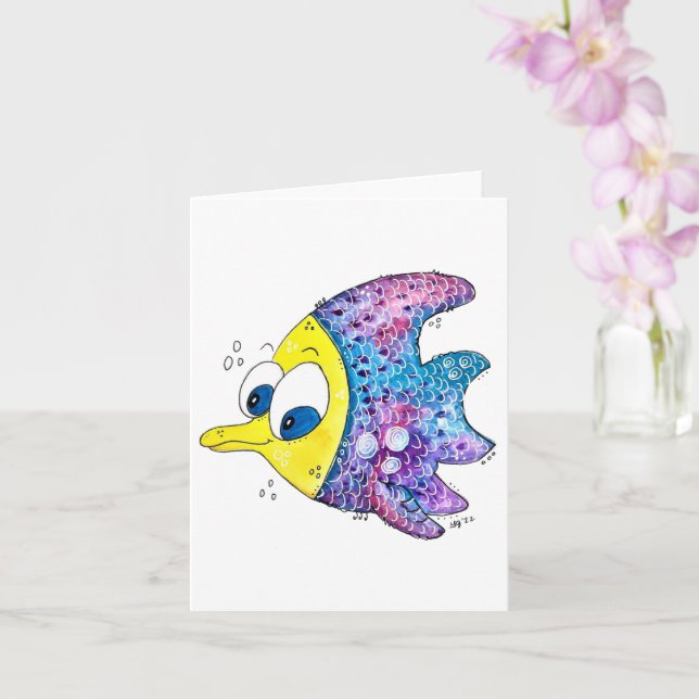 Cute Whimsic Colorful Fish Kort (Orkide)