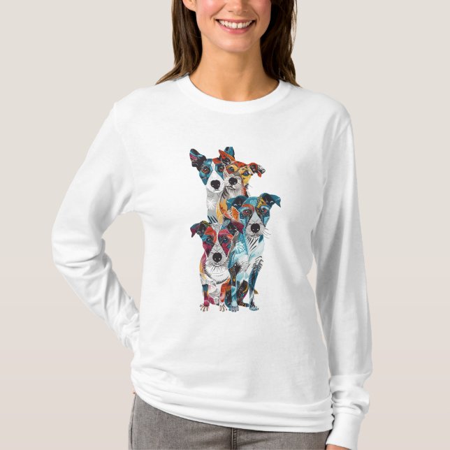 Cute Whimsic Colorful Folk Art Hund T-Shirt (Framsida)