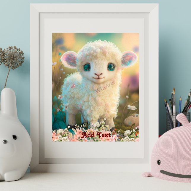 Cute Whimsic Colorful Lamb Flowers Nursery Poster (Skapare uppladdad)