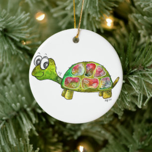 Cute Whimsic Colorful Turtle Julgransprydnad Keramik