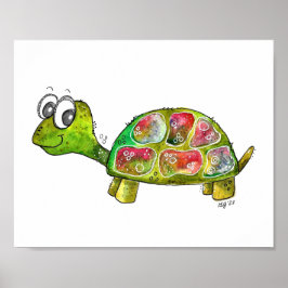Cute Whimsic Colorful Turtle Poster