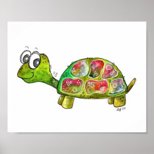 Cute Whimsic Colorful Turtle Poster